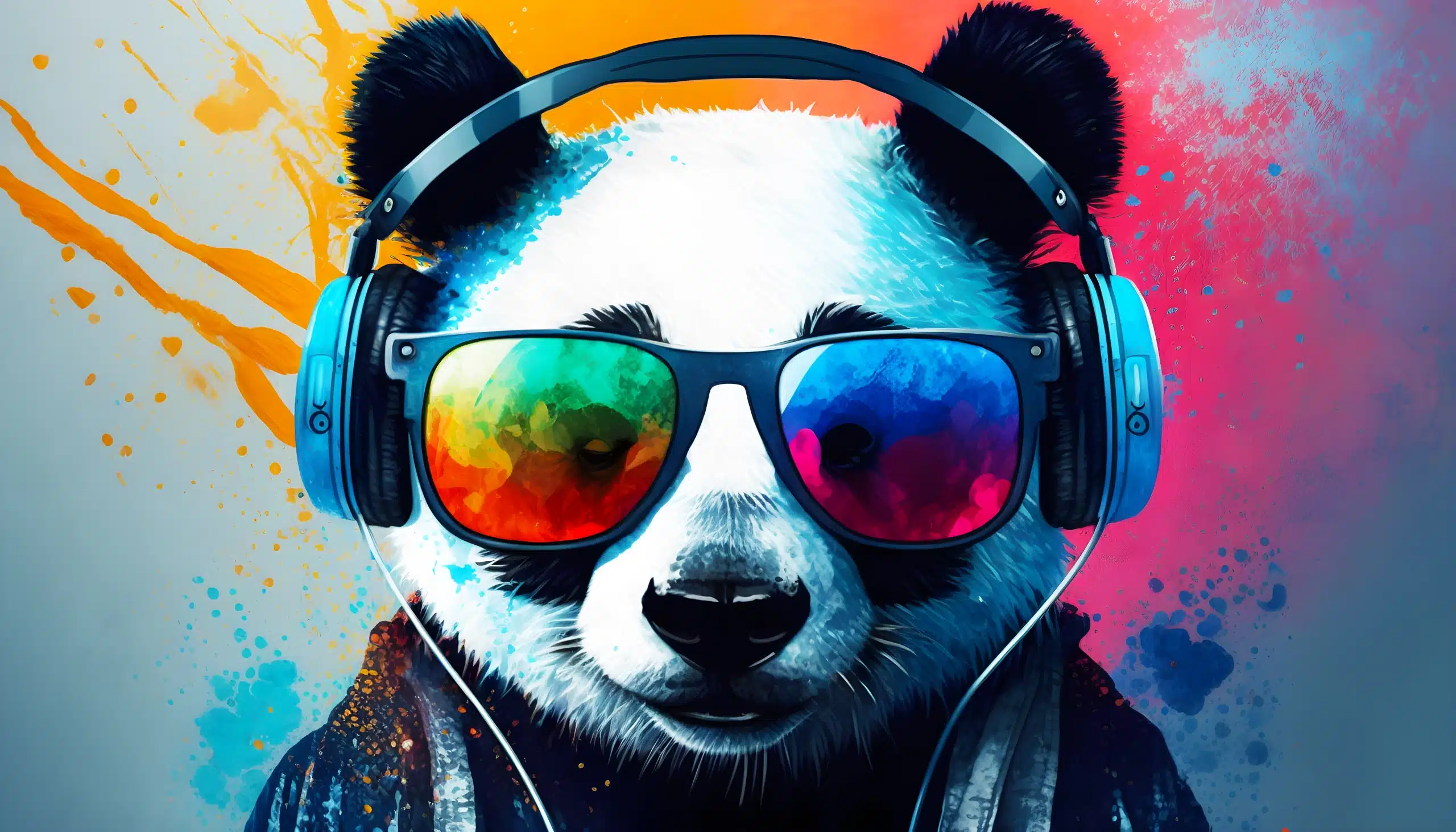 acid Pop colorful panda wearing Headphones and sunglasses