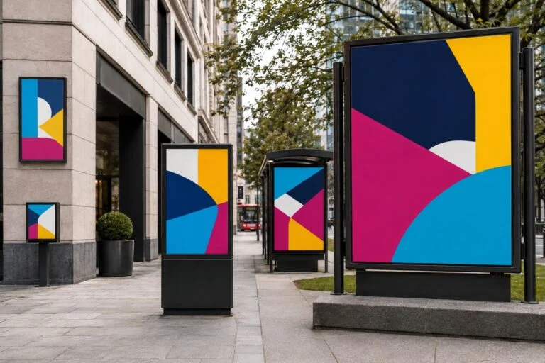 Outdoor poster formats displaying geometric artwork