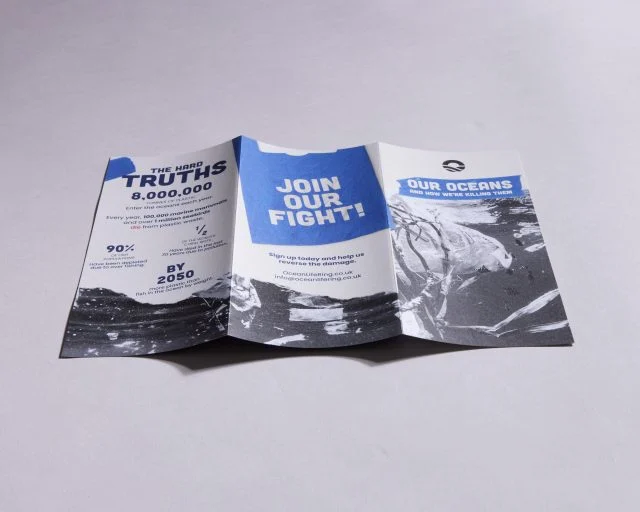 Printed leaflet opened to show its connected panels