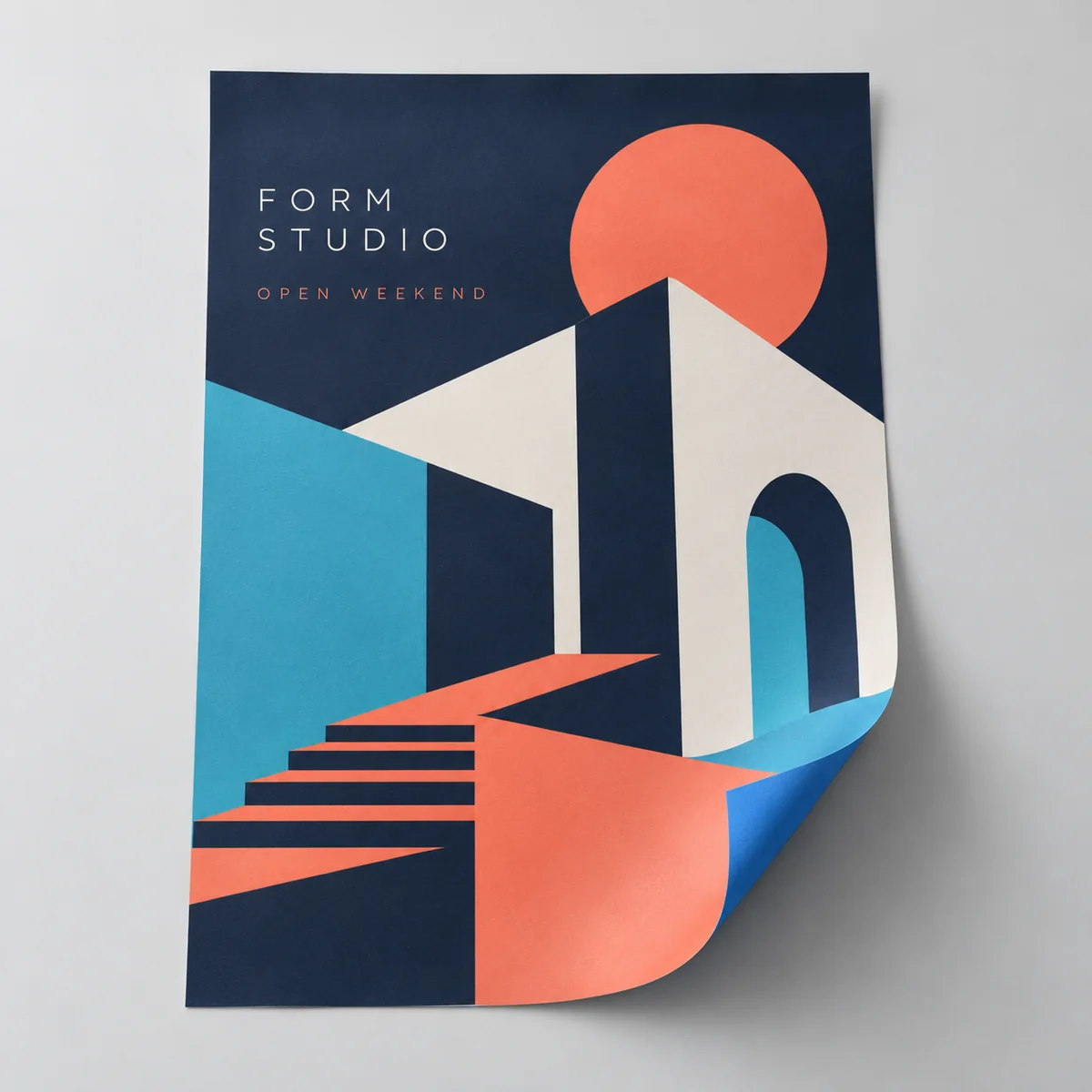 Illustration of a printed advertising poster with a curled corner showing its blue paper reverse.